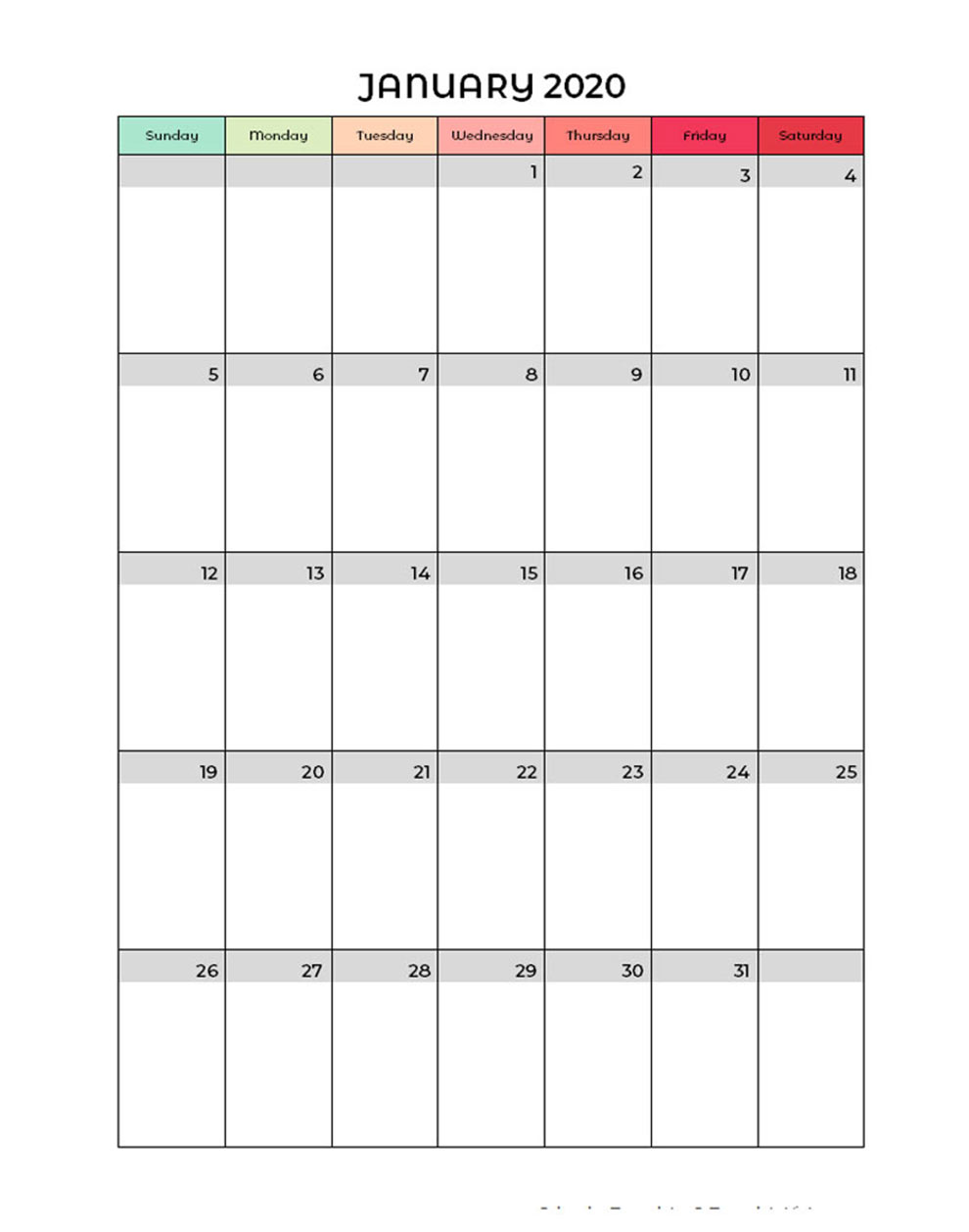 2020 Printable Colorful Monthly Calendar - Template Vista